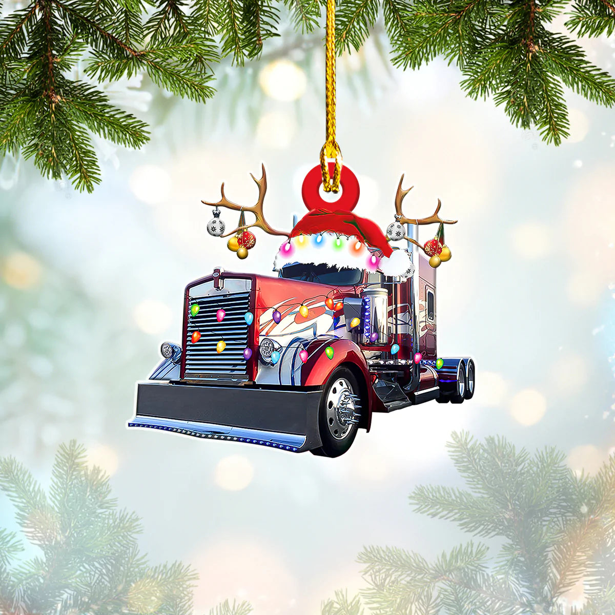 Truck Christmas Lights Trucker - Trucker Ornament (Printed On Both Sides) 1022