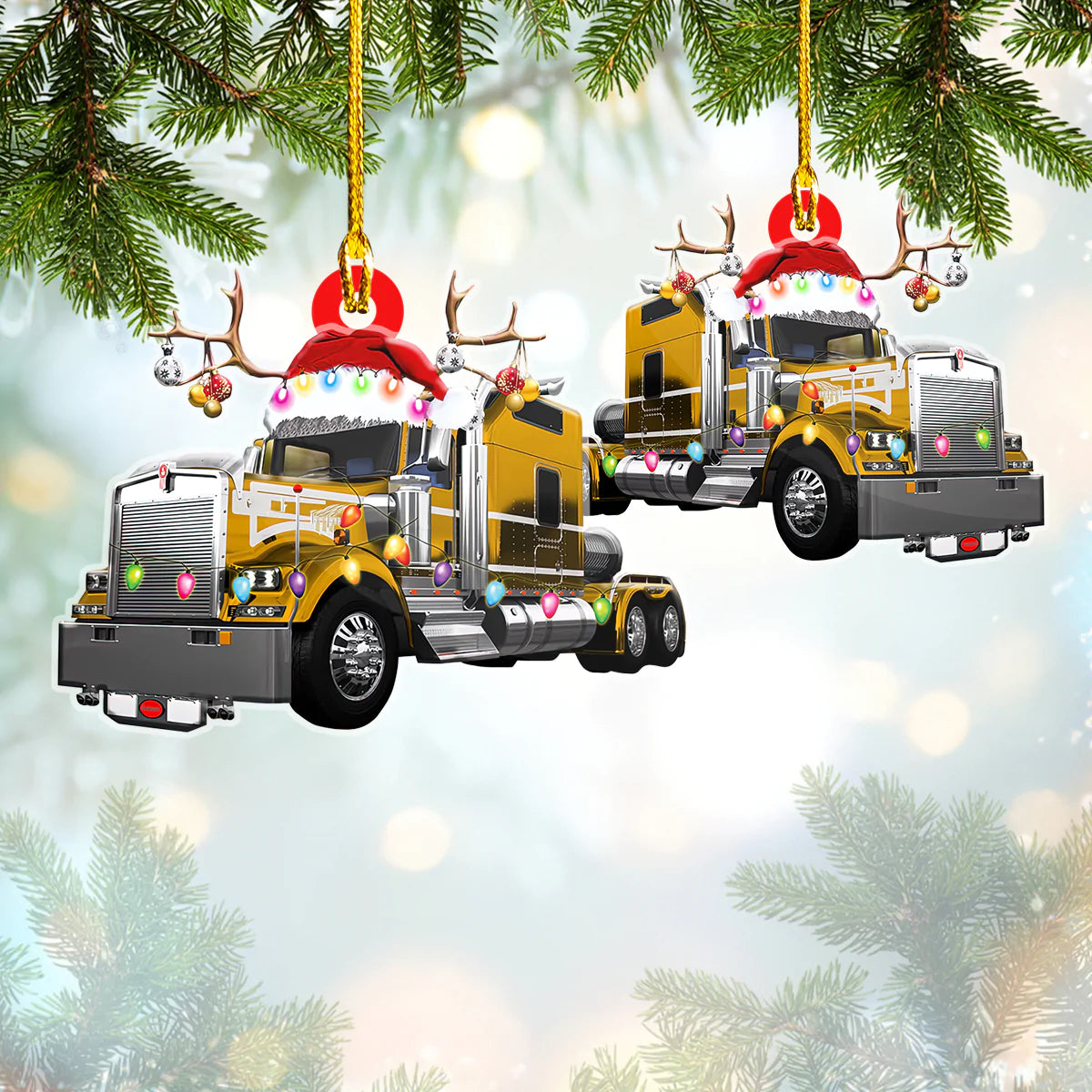 Truck Christmas Lights Trucker - Trucker Ornament (Printed On Both Sides) 1022