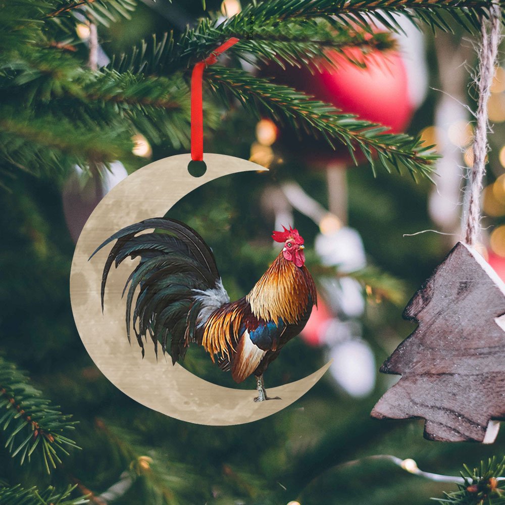 Rooster On The Moon - Chicken Ornament (Printed On Both Sides) 1122
