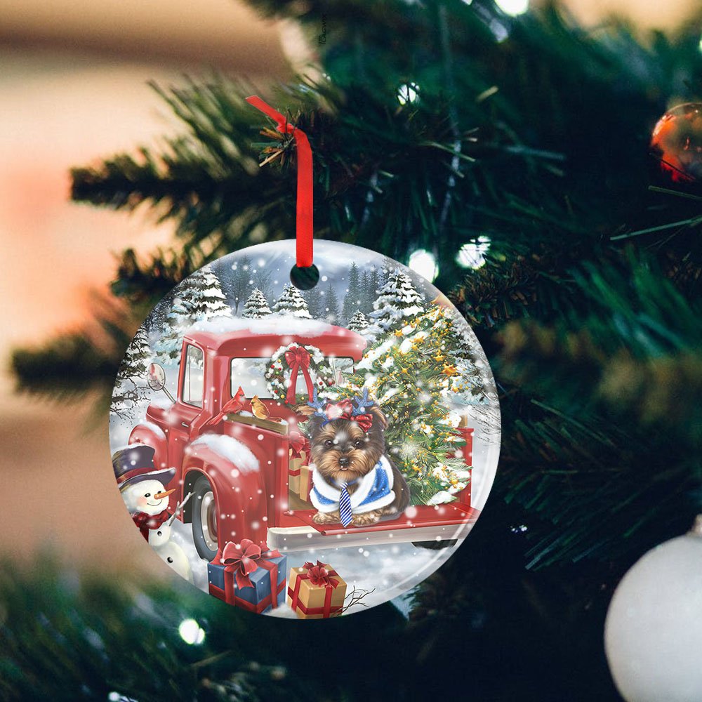 Christmas Red Truck Yorkshire Terrier Yorkshire - Terriers Ornament (Printed On Both Sides) 1122