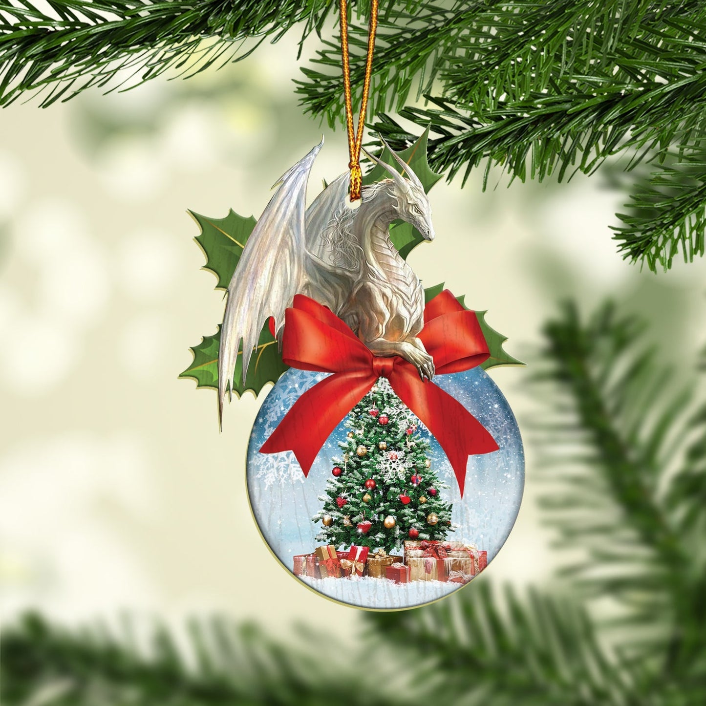 White Dragon Christmas Tree - Dragon Ornament (Printed On Both Sides) 1022