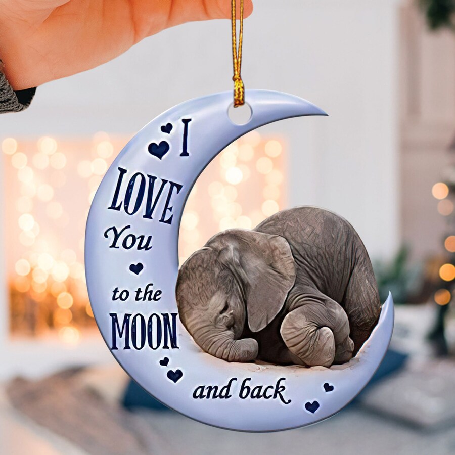 Elephant I Love You to The Moon and Back - Elephant Ornament (Printed On Both Sides) 1022