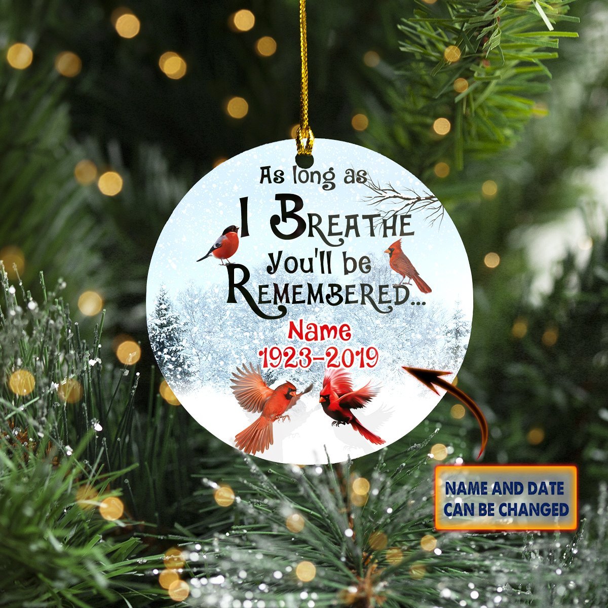 Cardinal You Will Be Remembered - Personalized Memorial Ornament (Printed On Both Sides) 1022