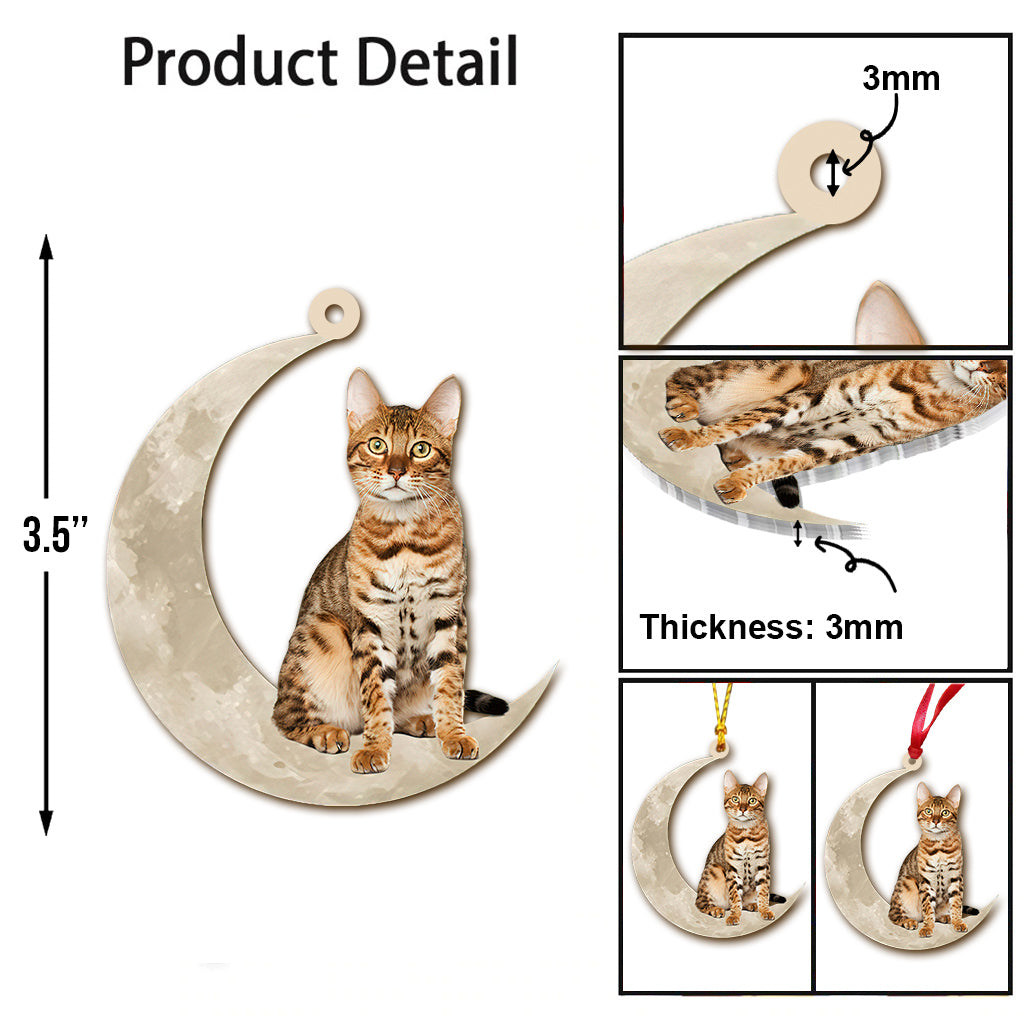 Bengal Cat Sits On The Moons - Cat Ornament (Printed On Both Sides) 1022
