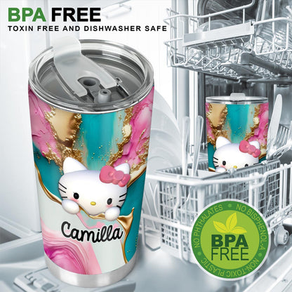 A Touch Of Pink - Personalized White Kitten Tumbler