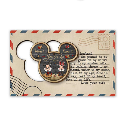 To My Love Mouse Ears Couple - Personalized Christmas Wooden Card Pop Out Ornament