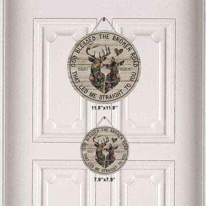 God Blessed The Broken Road That - Personalized Hunting Round Wood Sign