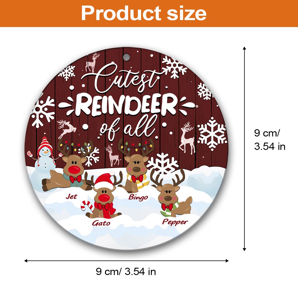 Cutest Reindeer Of All - Personalized Grandma Round Aluminium Ornament (Printed On Both Sides)