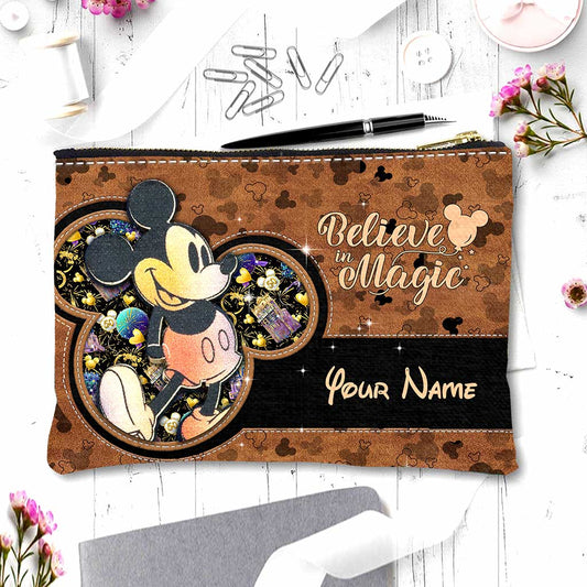 50 Years Of Magic Mouse Ears - Personalized Mouse Pouch With Leather Pattern Print