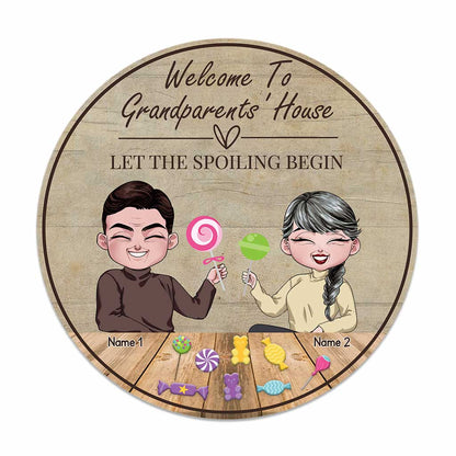 Grandparents' House Where Treats Are Many - Personalized Grandma Round Wood Sign
