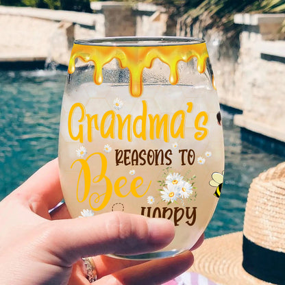 Bee Happy - Gift for grandma, mom - Personalized All Over Wine Glass