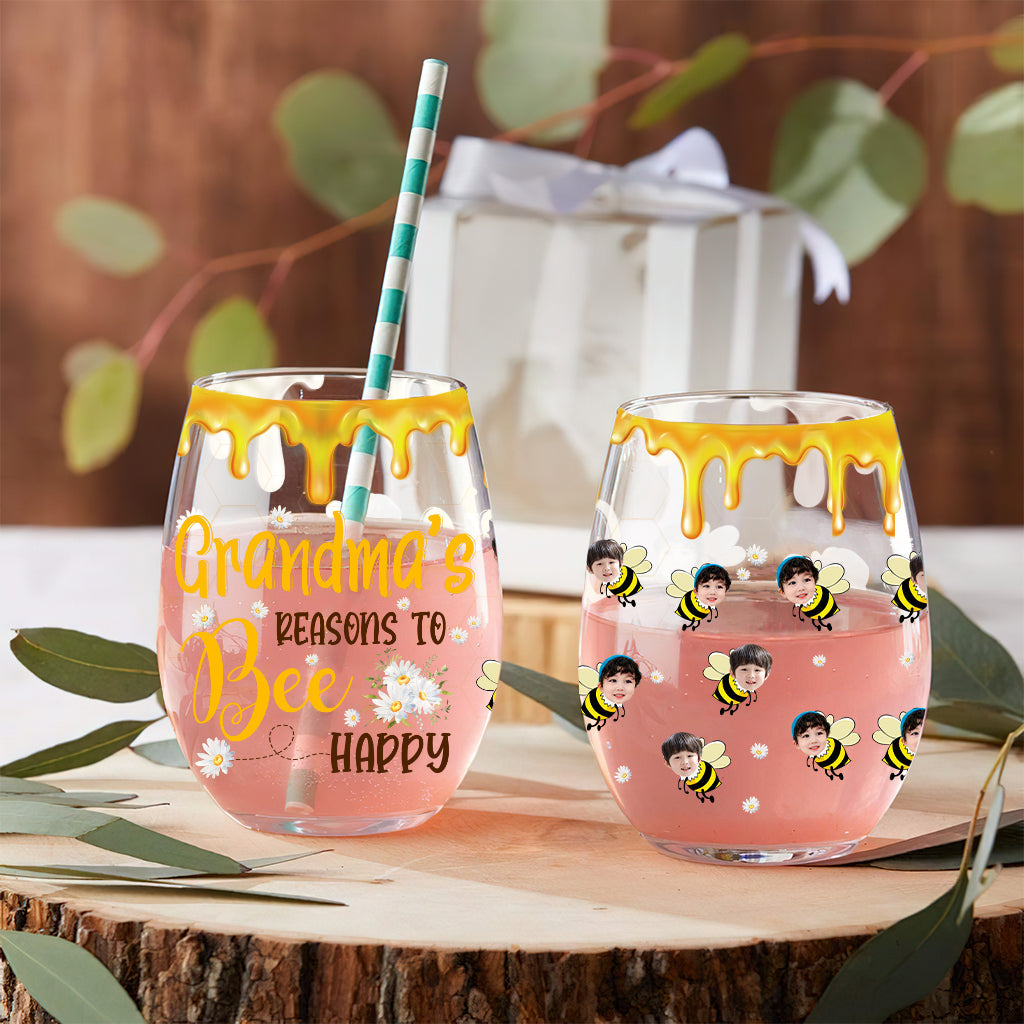 Bee Happy - Gift for grandma, mom - Personalized All Over Wine Glass