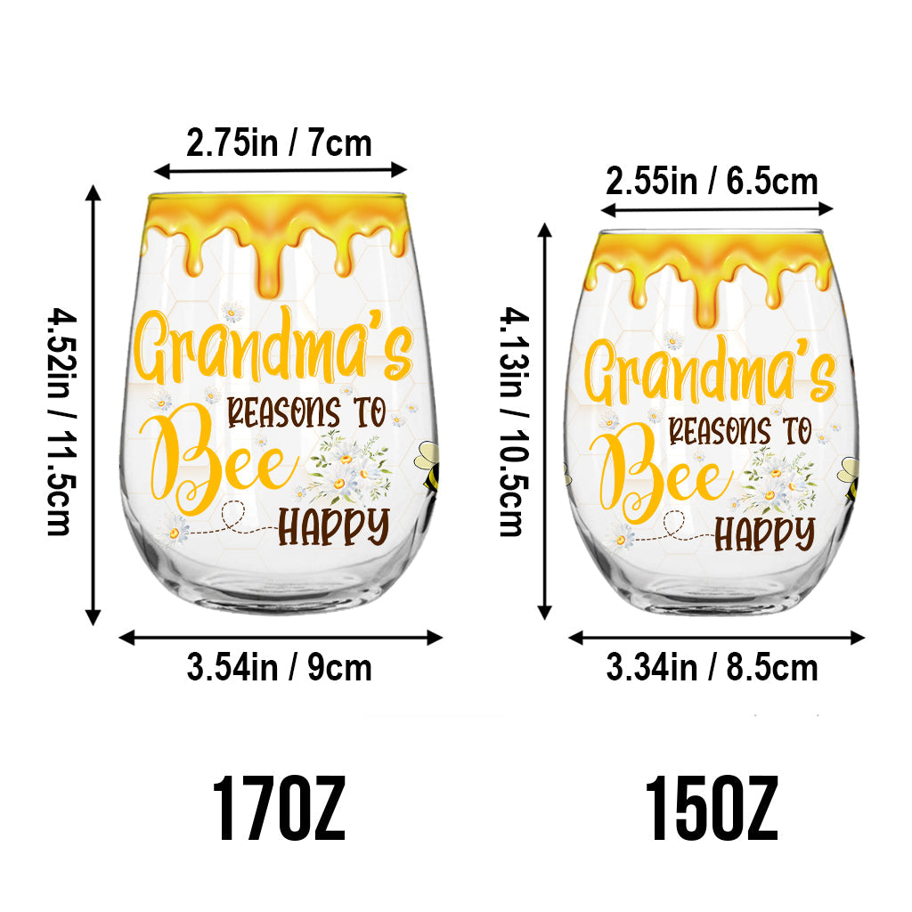 Bee Happy - Gift for grandma, mom - Personalized All Over Wine Glass