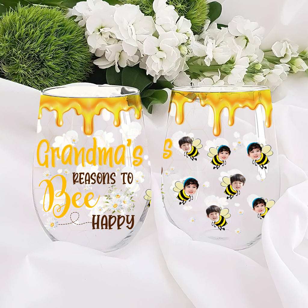Bee Happy - Gift for grandma, mom - Personalized All Over Wine Glass