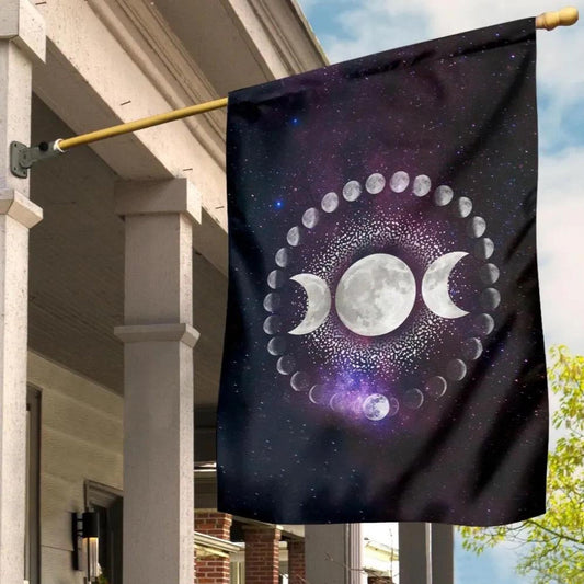Moon Phases Wicca With Pentagram - Witch House Flag 0822