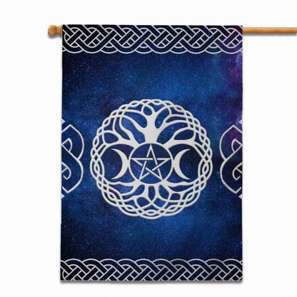 Wicca Tripple Moon Tree Of Life Pentacle - Witch House Flag 0822