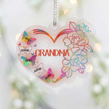 Love Heart Butterfly - Personalized Grandma Transparent Ornament
