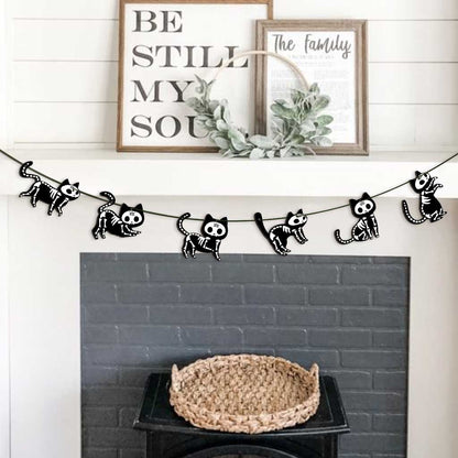 Witchy Vibes Cat Skeleton - Halloween Black Cat 6 Pieces Garland
