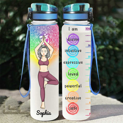 I Am Divine Intuitive Expressive Loved - Personalized Yoga Water Tracker Bottle