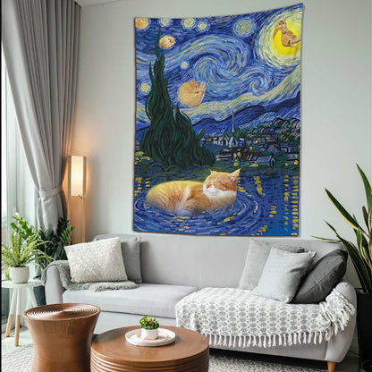 Cute Cats Starry Night - Cat Wall Tapestry