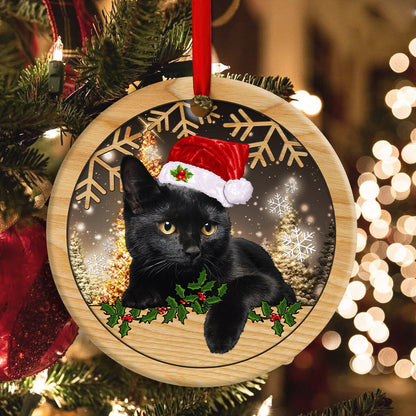 Christmas Black Cat Santa Hat - Cat Ornament (Printed On Both Sides) 1022