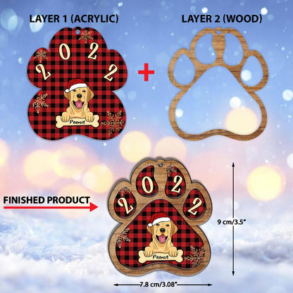 Cute Dog Paw - Personalized Christmas Dog Layered Wood Ornament