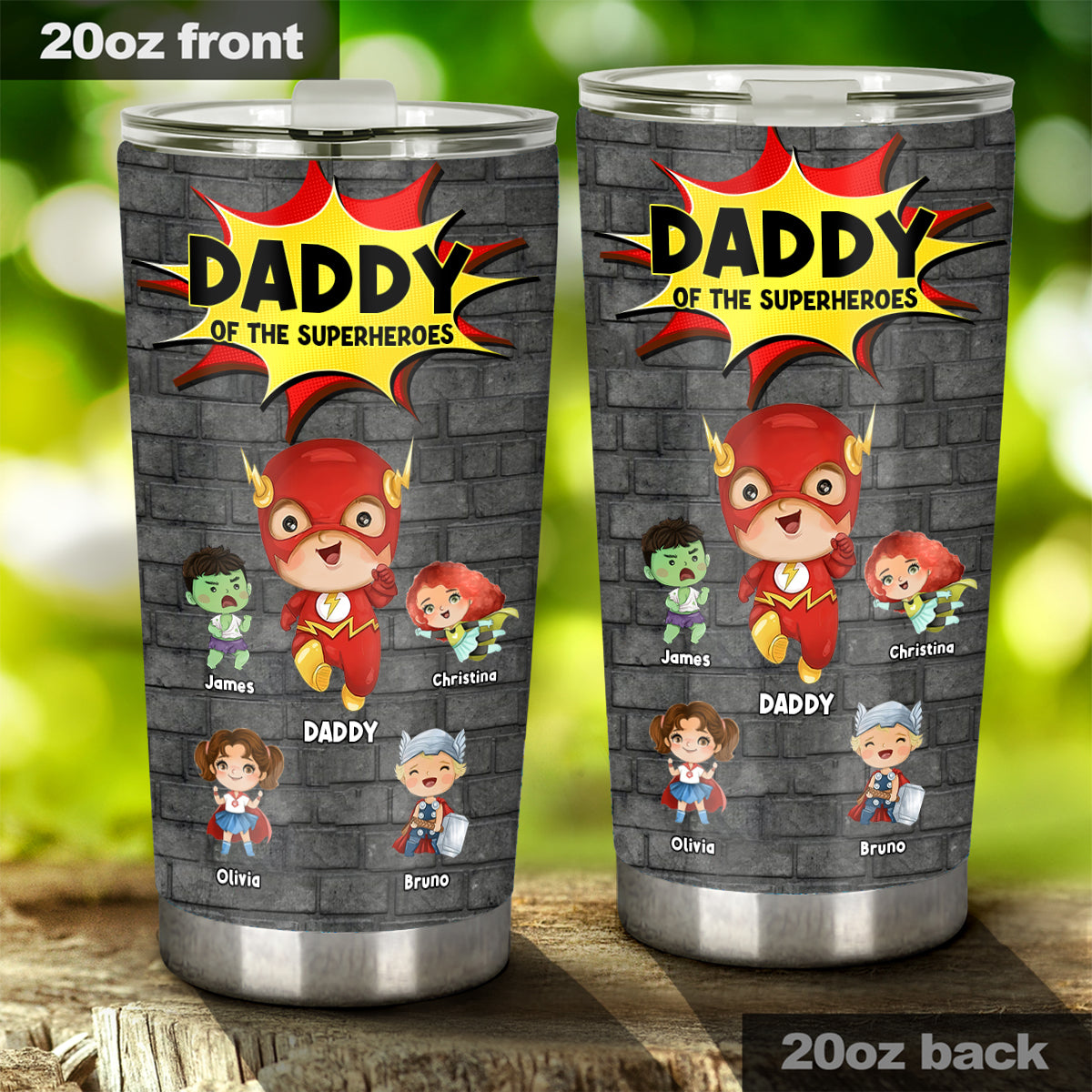 Daddy Of Superheroes - Personalized Father Tumbler