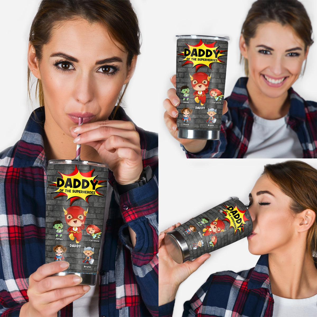 Daddy Of Superheroes - Personalized Father Tumbler