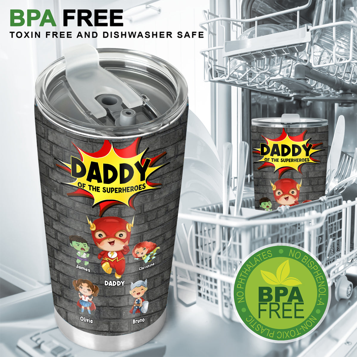 Daddy Of Superheroes - Personalized Father Tumbler