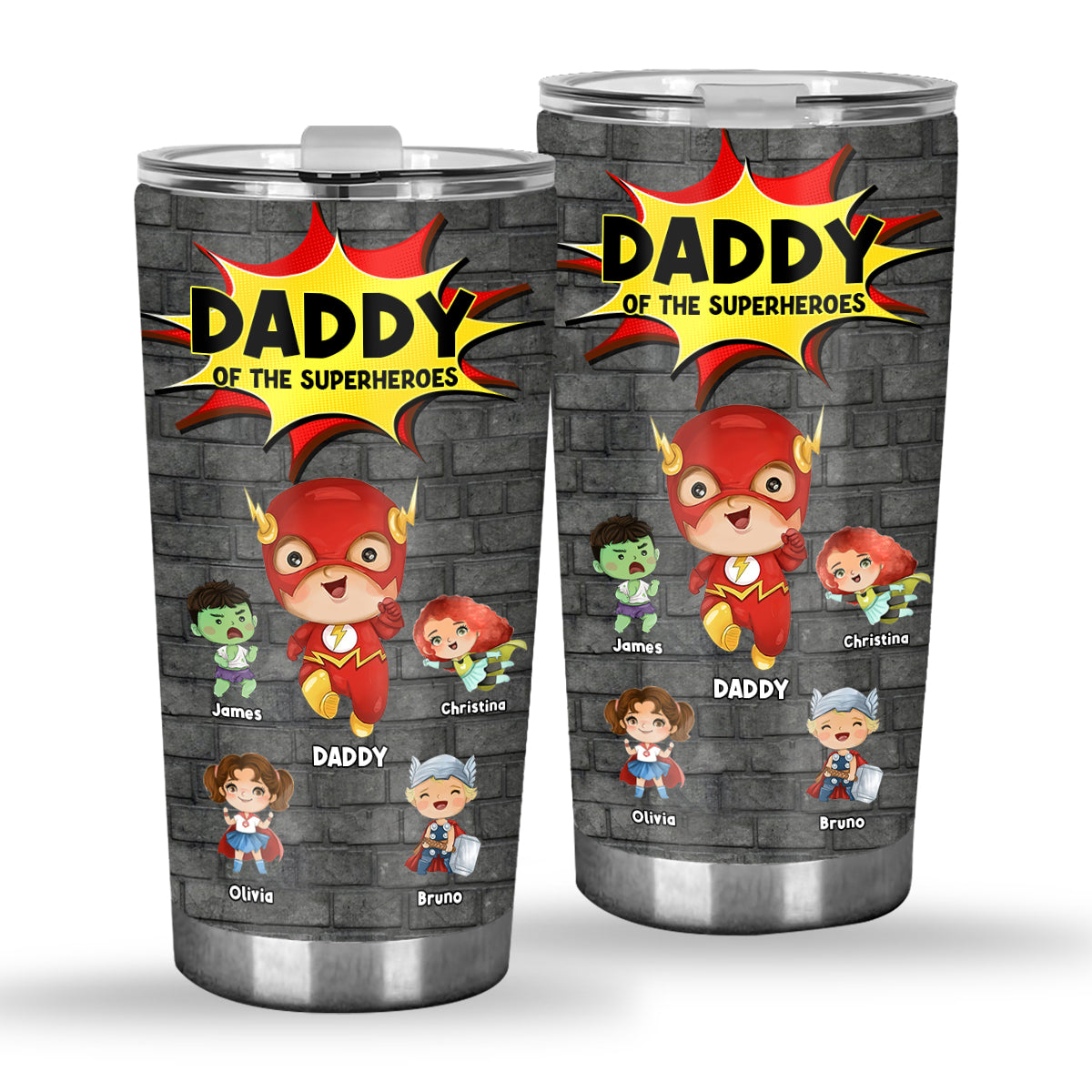 Daddy Of Superheroes - Personalized Father Tumbler