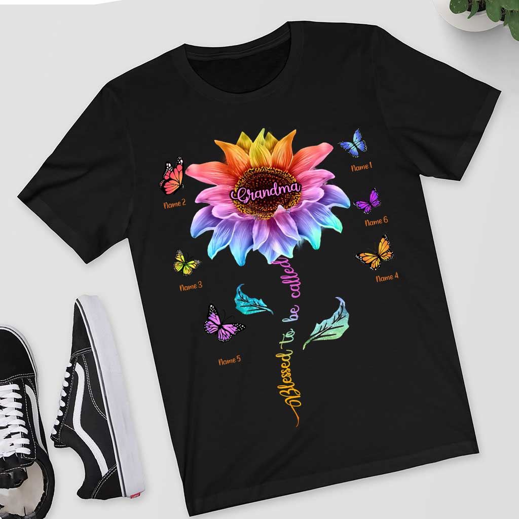 Blessed To Be Called Grandma Colorful Sunflower With Butterflies - Personalized Mother's Day T-shirt and Hoodie
