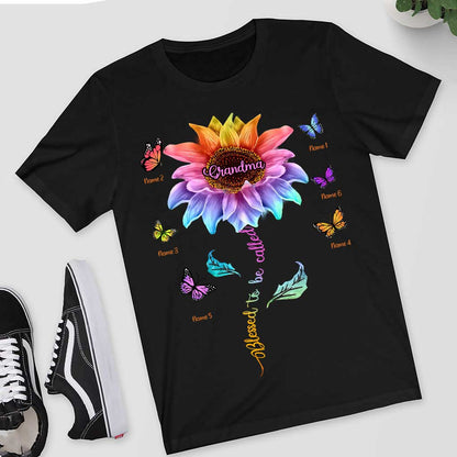 Blessed To Be Called Grandma Colorful Sunflower With Butterflies - Personalized Mother's Day T-shirt and Hoodie