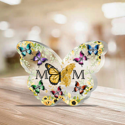 Mother And Children Floral Butterflies - Personalized Gift For Mother Custom Shaped Acrylic Plaque