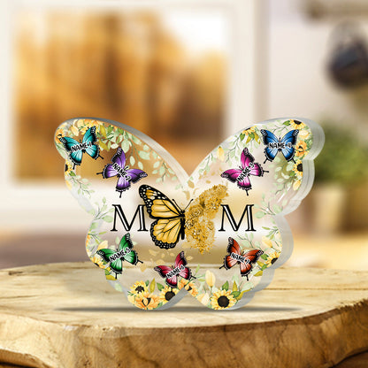 Mother And Children Floral Butterflies - Personalized Gift For Mother Custom Shaped Acrylic Plaque