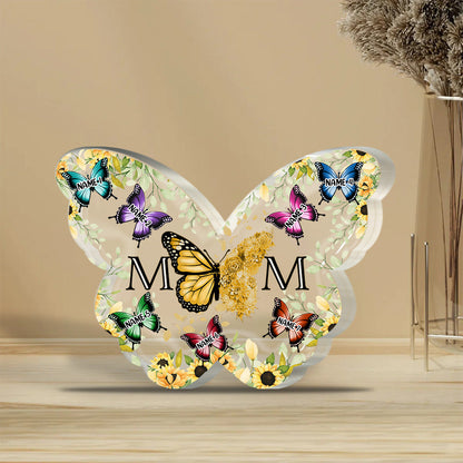 Mother And Children Floral Butterflies - Personalized Gift For Mother Custom Shaped Acrylic Plaque