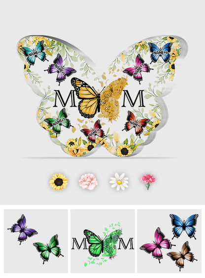Mother And Children Floral Butterflies - Personalized Gift For Mother Custom Shaped Acrylic Plaque