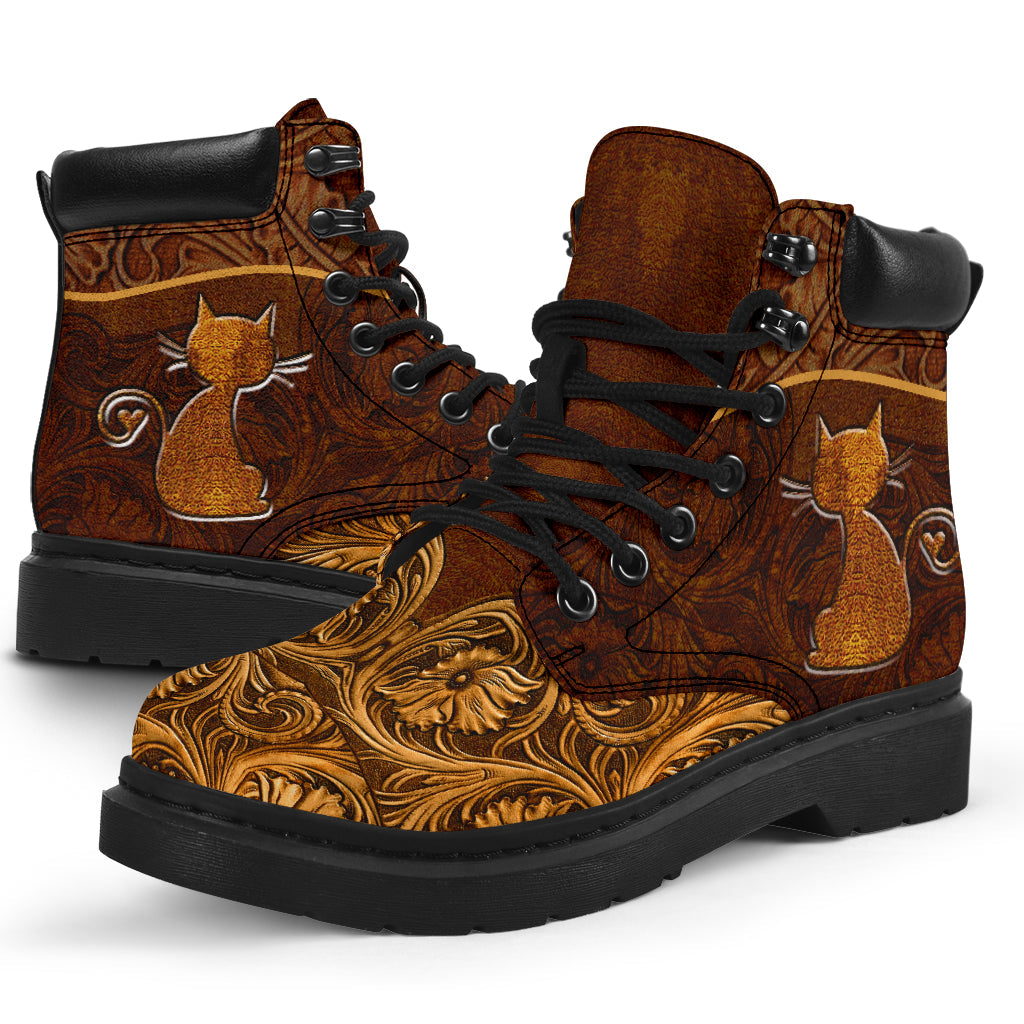 Cat Leather Pattern Print Cat All Season Boots 0622