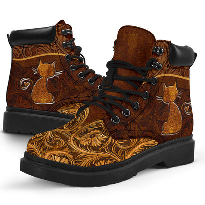 Cat Leather Pattern Print Cat All Season Boots 0622