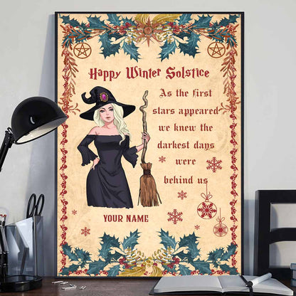 Happy Winter Solstice - Personalized Christmas Witch Canvas And Poster