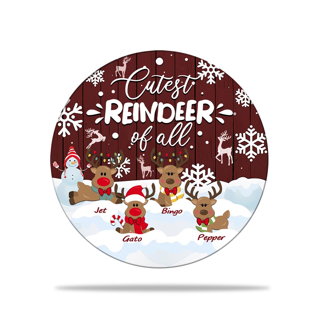 Cutest Reindeer Of All - Personalized Grandma Round Aluminium Ornament (Printed On Both Sides)