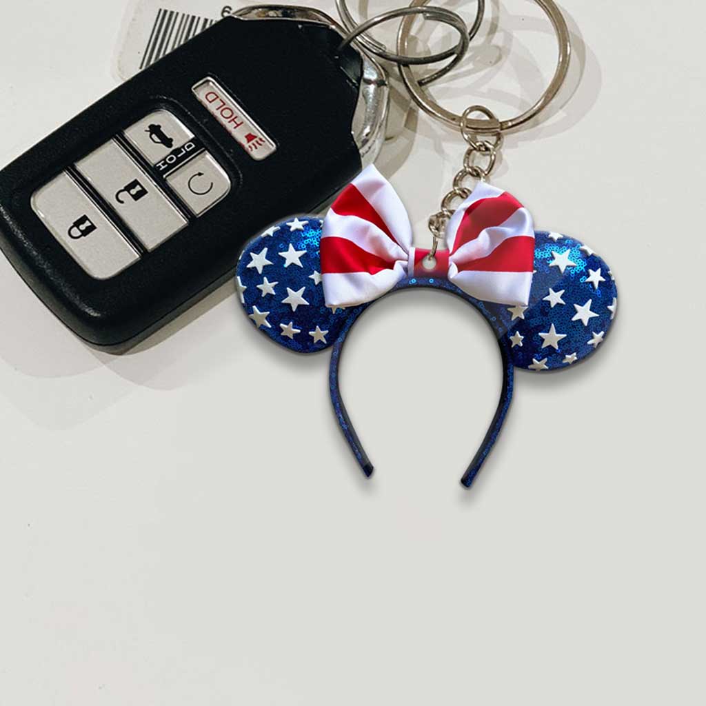 Happy 4th Of July - Independence Day Mouse Keychain With  3D Pattern Print (Printed On Both Sides)
