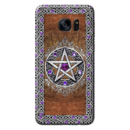Purple Pentacle Witch - Personalized Phone Case With Leather Pattern Print