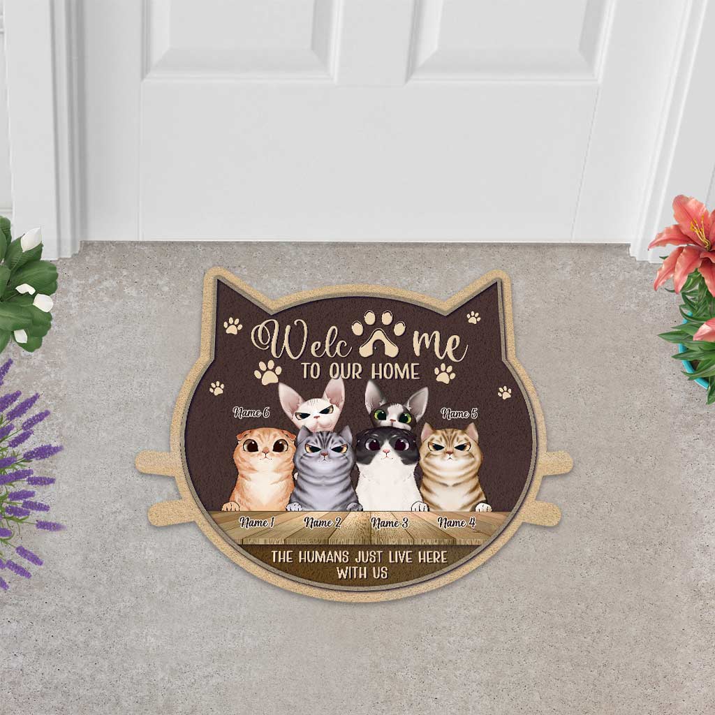 Welcome To Our Home - Personalized Cat Shaped Doormat
