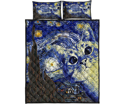 Cat Van Gogh Cat  Quilt Set 0622
