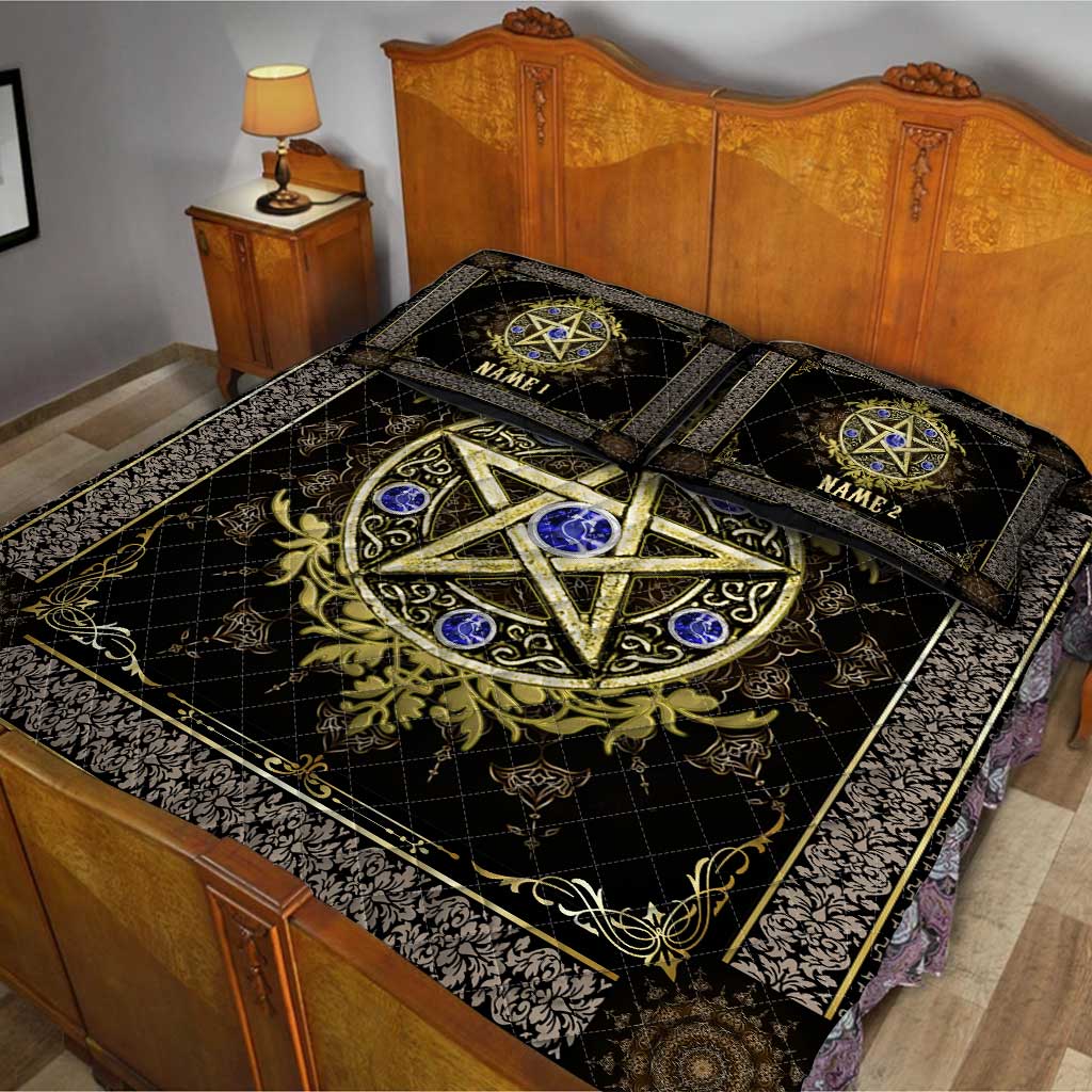 Golden Pentagram - Personalized Witch Quilt Set