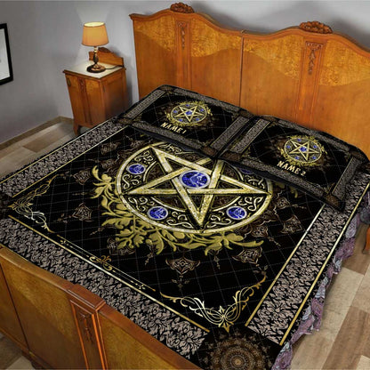 Golden Pentagram - Personalized Witch Quilt Set