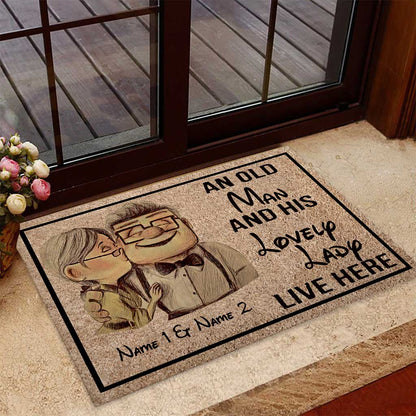 An Old Man And His Lovely Lady - Personalized Couple Mouse Doormat