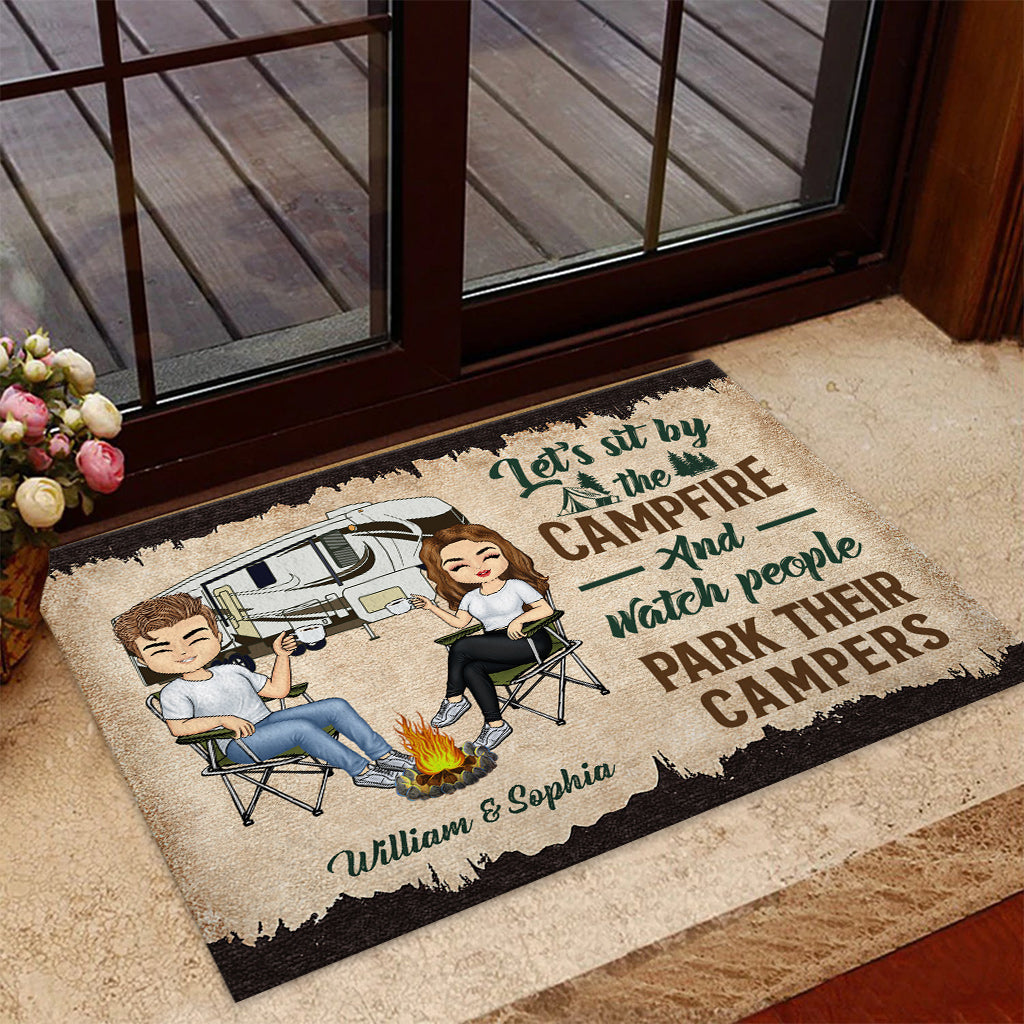 Let's Sit By The Campfire - Personalized Couple Camping Doormat