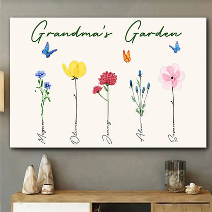 Grandma's Garden With Birth Flowers - Gift for grandma, grandpa, mom, dad - Personalized Canvas And Poster