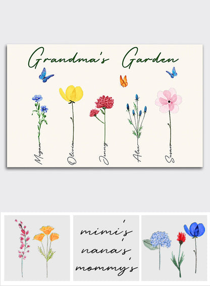 Grandma's Garden With Birth Flowers - Gift for grandma, grandpa, mom, dad - Personalized Canvas And Poster